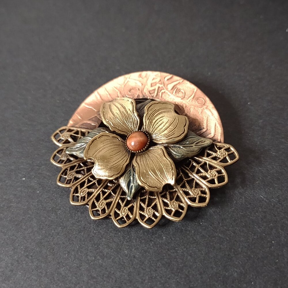 Multi Tone Metal Flower Brooch